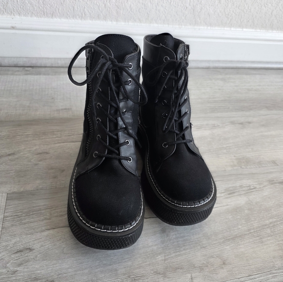 DEMONIA Emily 114 Black Canvas 2" Platform Punk Goth Ankle Boots  Size 9 - Picture 5 of 8